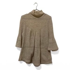 Feather Bone | Anthropologie Tan Merino Wool Soft Mock-Neck Sweater Size Small